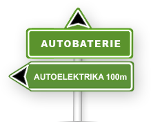 Dopravní značka směr autobaterie, směr autoelektrika 100m